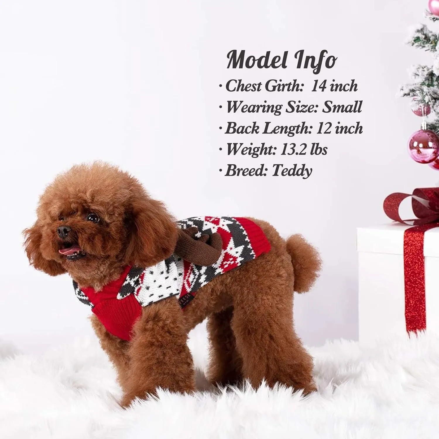 KYEESE Dog Christmas Sweater Hoodie Reindeer Red Dogs Knitwear Pullover Small Pet Sweater Dog Christmas Outfit with Leash Hole Ugly Pet Sweater, S