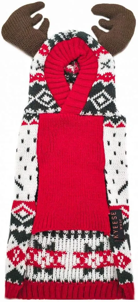 KYEESE Dog Christmas Sweater Hoodie Reindeer Red Dogs Knitwear Pullover Small Pet Sweater Dog Christmas Outfit with Leash Hole Ugly Pet Sweater, S