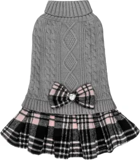 KYEESE Dog Sweater for Small Dogs - Soft Plaid with Bowtie Turtleneck, X-Small, Grey