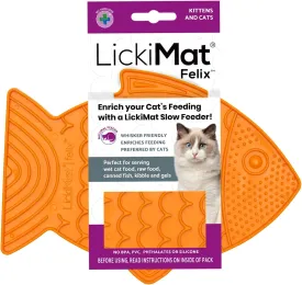LickiMat Felix, Fish-Shaped Cat Slow Feeders Lick Mat, Boredom Anxiety Reducer; Perfect for Food, Treats, Yogurt, or Peanut Butter. Fun Alternative to a Slow Feed Cat Bowl or Dish, Orange