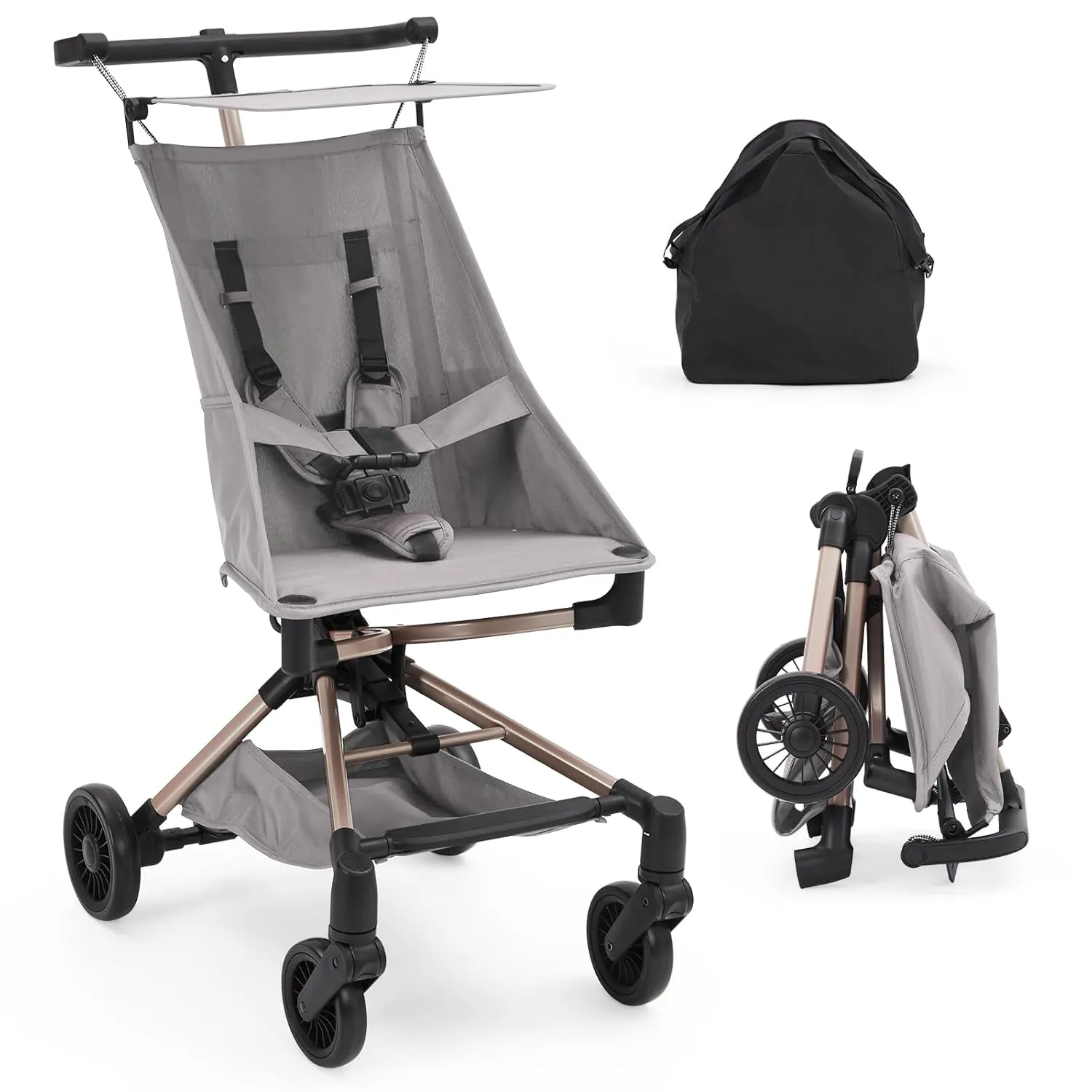 Lightweight Baby Stroller Under 10 lbs, Travel Strollers for Airplane with Carry Bag, One-Handed Fold Compact Umbrella Stroller - Adjustable Sun Canopy, 360 Wheels & 3-Point Safety Harness