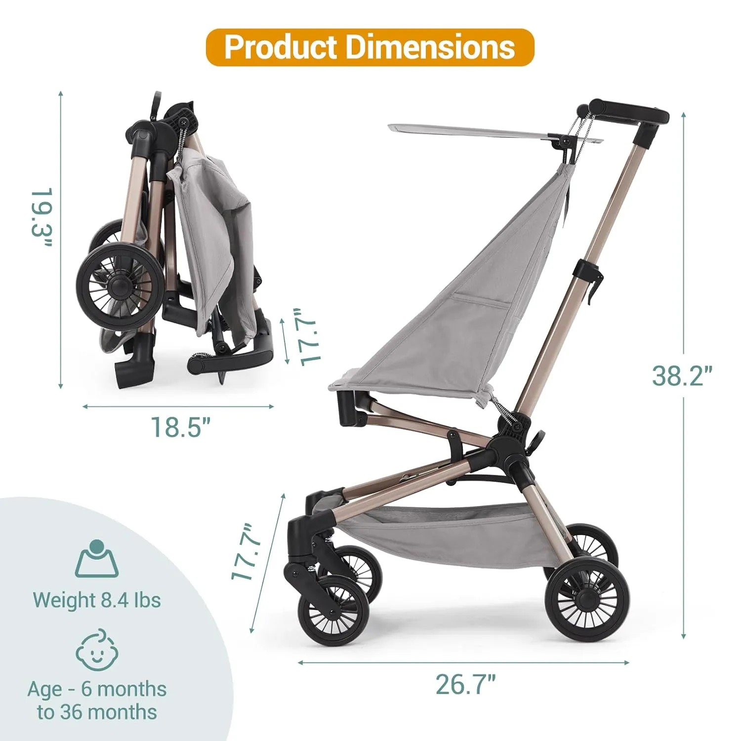Lightweight Baby Stroller Under 10 lbs, Travel Strollers for Airplane with Carry Bag, One-Handed Fold Compact Umbrella Stroller - Adjustable Sun Canopy, 360 Wheels & 3-Point Safety Harness