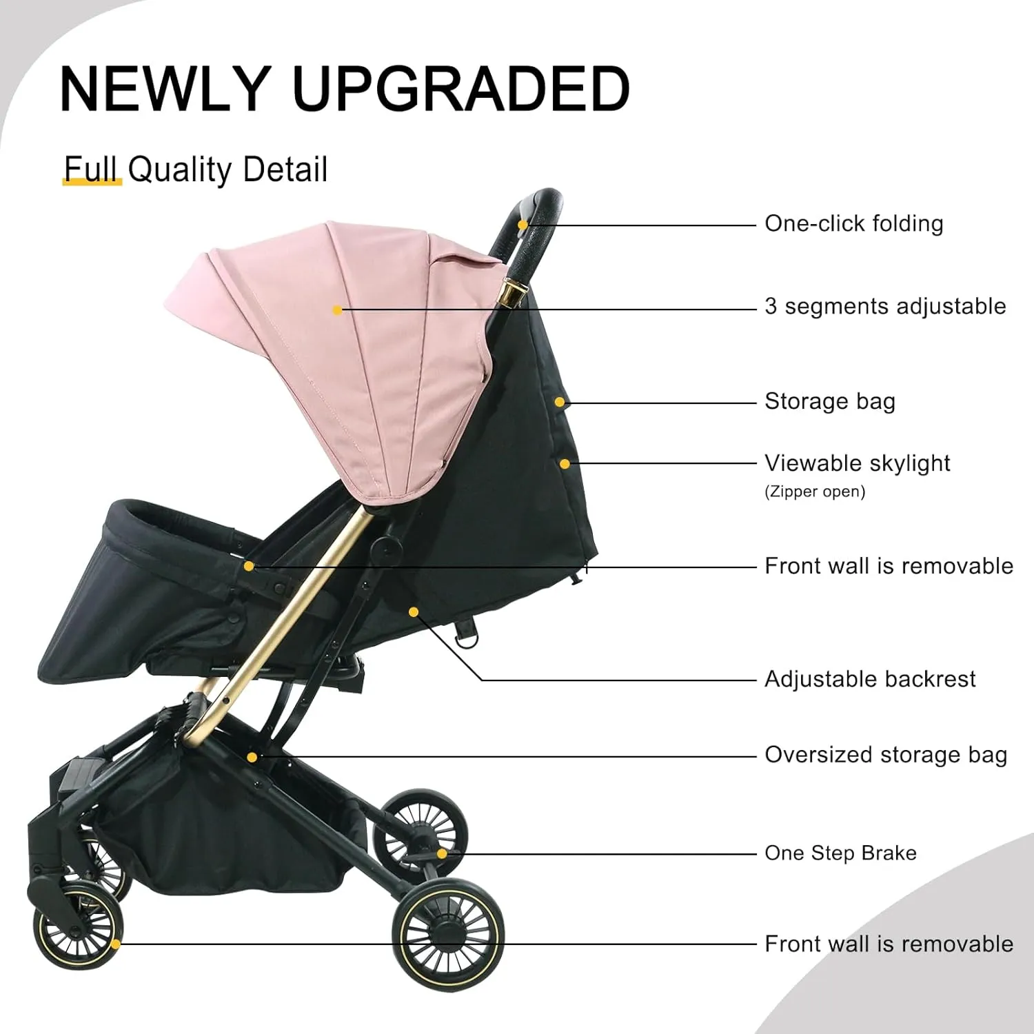 Lightweight Baby Stroller,Ultra Compact & Airplane-Friendly Travel Stroller, One-Handed Folding for Toddler, Only 13lbs,with Sleep Shade, Oversize Basket (Black)