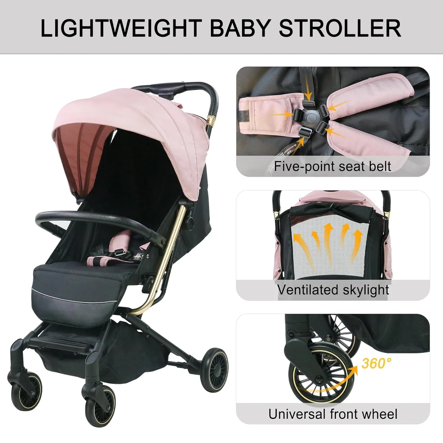 Lightweight Baby Stroller,Ultra Compact & Airplane-Friendly Travel Stroller, One-Handed Folding for Toddler, Only 13lbs,with Sleep Shade, Oversize Basket (Black)