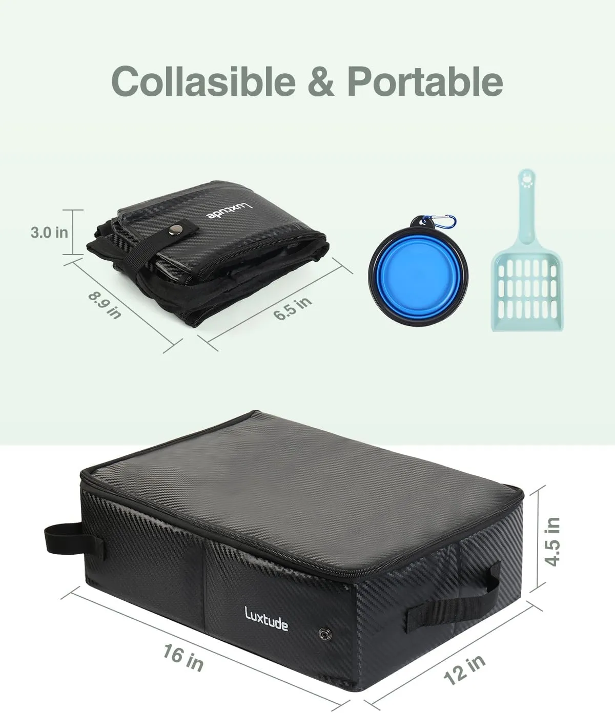 Luxtude Travel Litter Box for Cats, Portable Litter Box for Cats, Travel Cat Litters Box with Lid, Collasible Cat Litters Cases, No Smell and Easy Clean, No Leakage, Road Trip and Camping Essentials