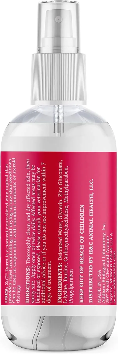 Maxi-Guard Pet Skin Care Spray Zn7 Derm with Neutralized Zinc for Dogs, Cats, Bovine, Exotics and Companion Animals (4oz), red/White