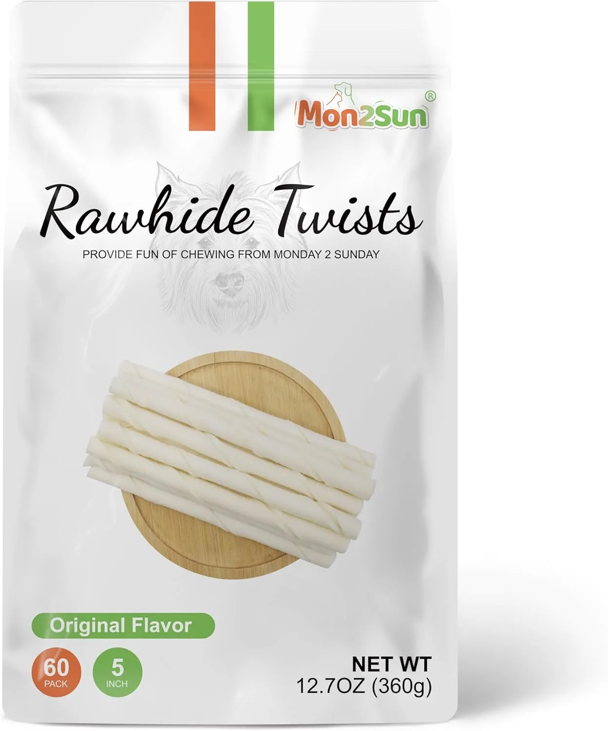 MON2SUN Dog Rawhide Twist Sticks Natural 5 Inch Thin Sticks Rawhide Chews Treats for Puppy and Small Dogs 60 Count, 12.7oz