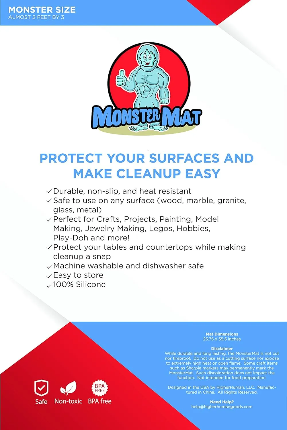 MonsterMat 36x24 Inch Extra Large Silicone Table Protector Craft Mat for Painting, Clay, Projects, Arts and Crafts and More. Easy Clean Up and Rolls for Storage. Largest Mat Available. (Gray)