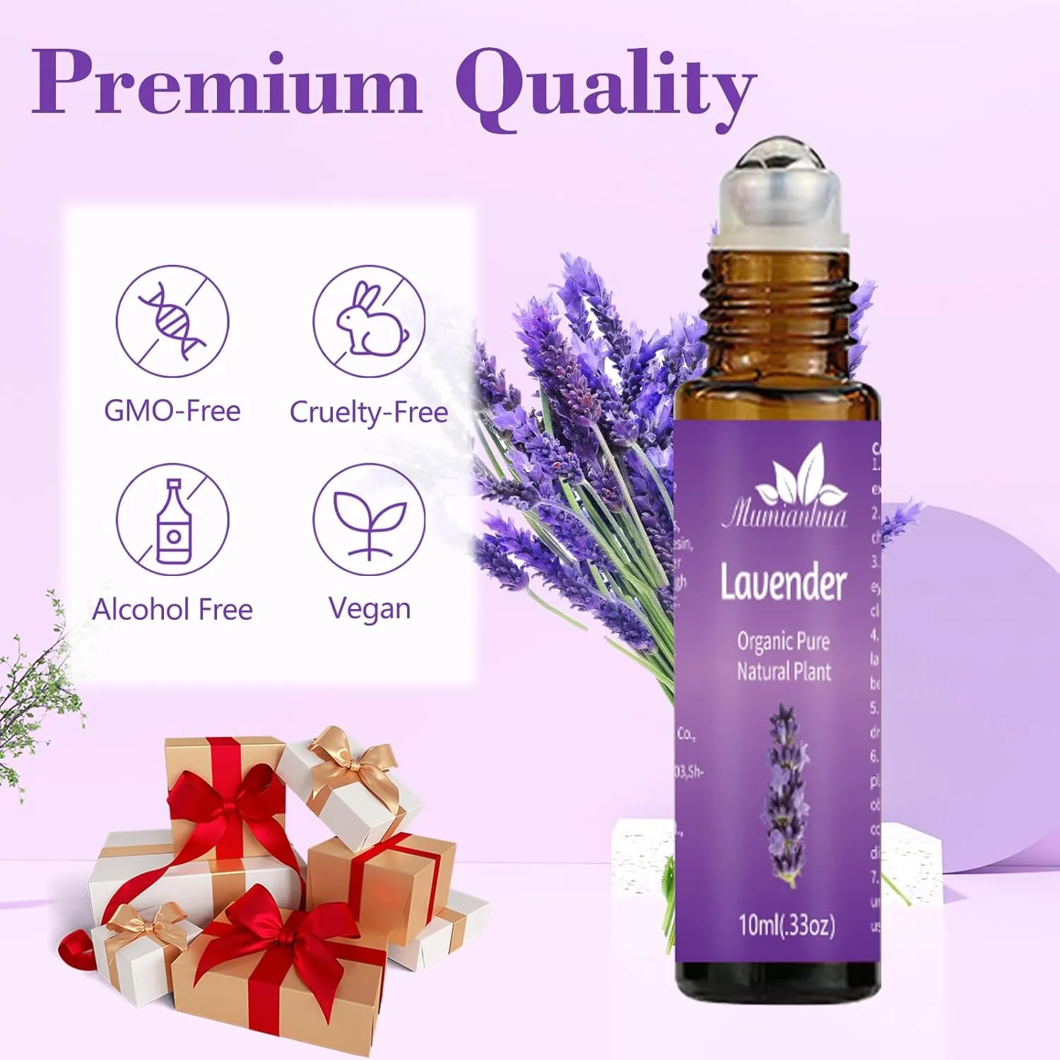 Mumianhua Lavender Essential Oil Roll-On Therapeutic Grade, Pre-Diluted Lavender Oil for Relaxation, Focus Pulse Points, Pillow, Skin, Massage Portable 0.33Oz Pocket Size