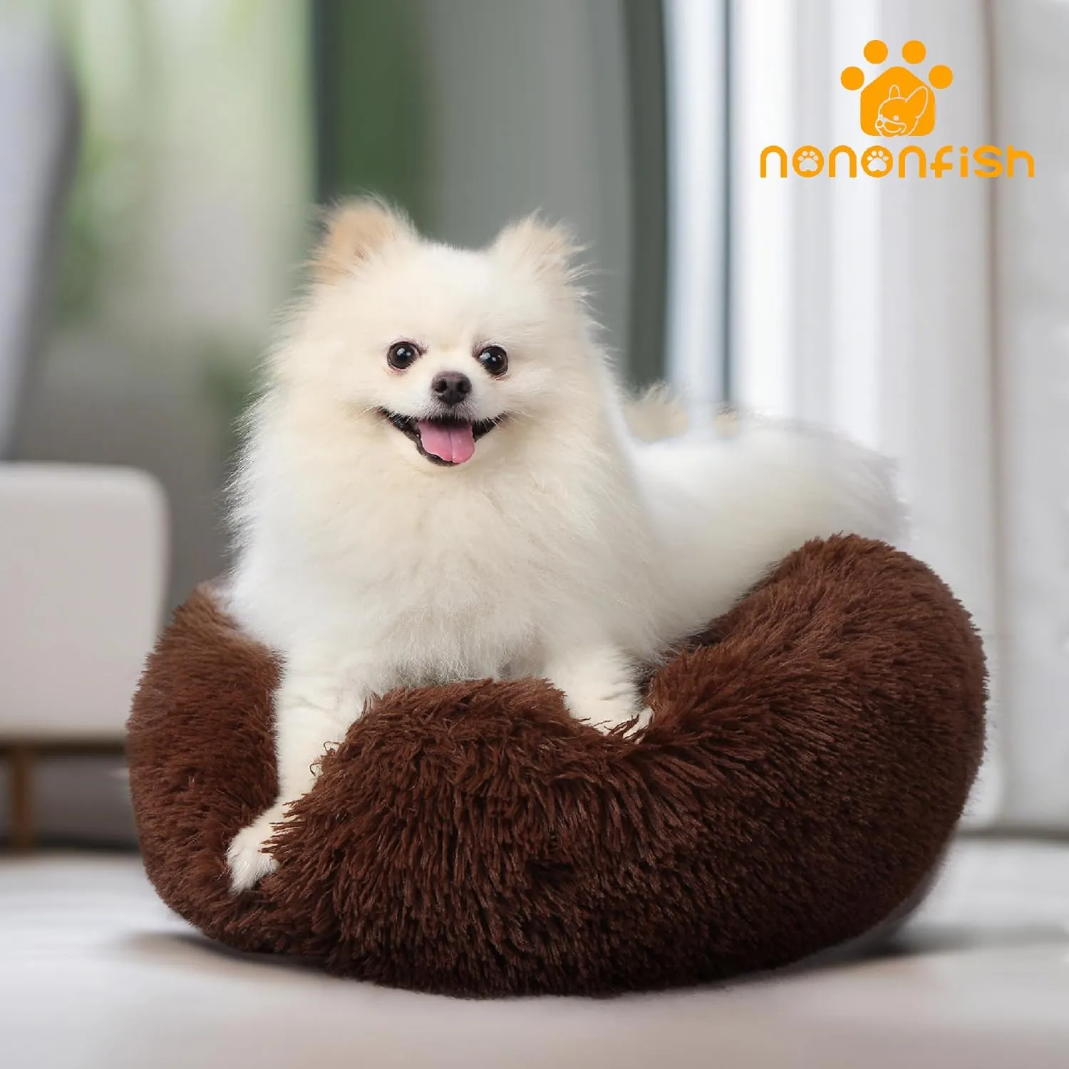 nononfish Marshmallow Cat Bed Kawaii Cat Nest for Indoor Cats Washable Fluffy Anti Anxiety Kitten Bed 19 Inches