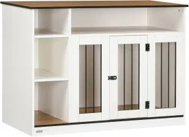 PawHut Cage Dog Crate Furniture, 47.3" L x 23.5" W x 34.8" H, White