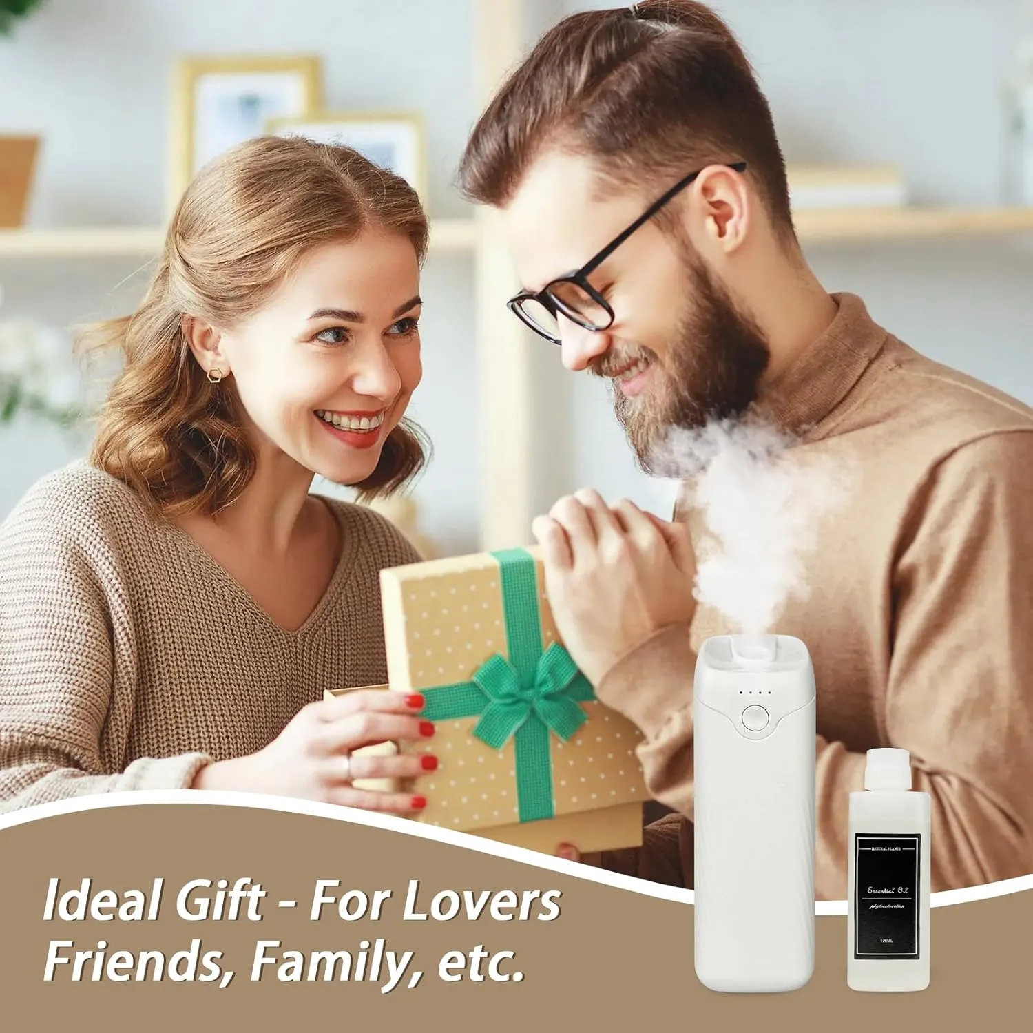Portable Rechargeable Air Freshener  Mini Ultrasonic Aroma Diffuser & Deodorizer for Bathroom, Office, Travel, with Essential Oil & Humidifier Function (1, Machine   2 Oil)