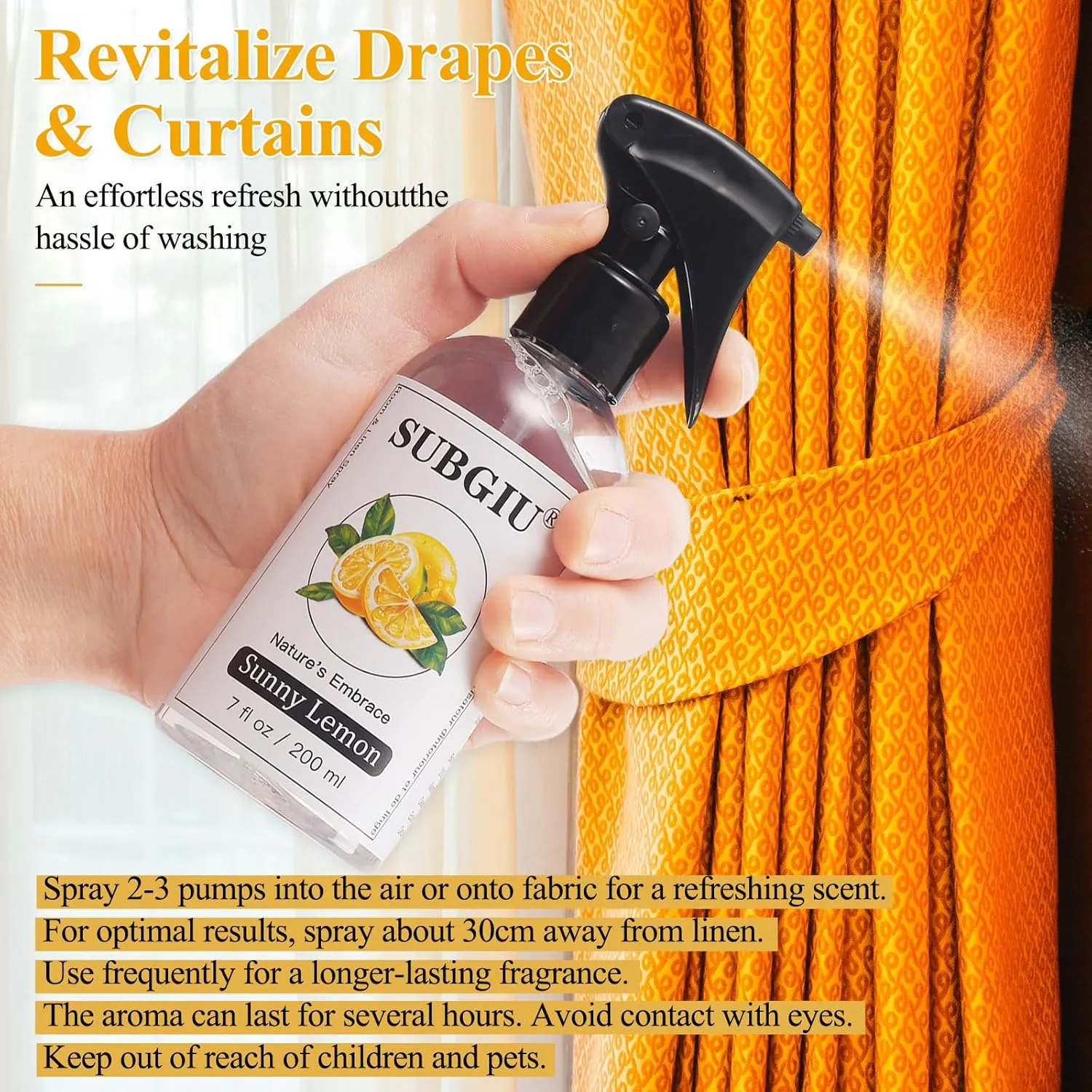 Room Natural Linen Spray and Fabric Spray, Aromatherapy (7 Fl Oz, Sunny Lemon(1 Bottle))