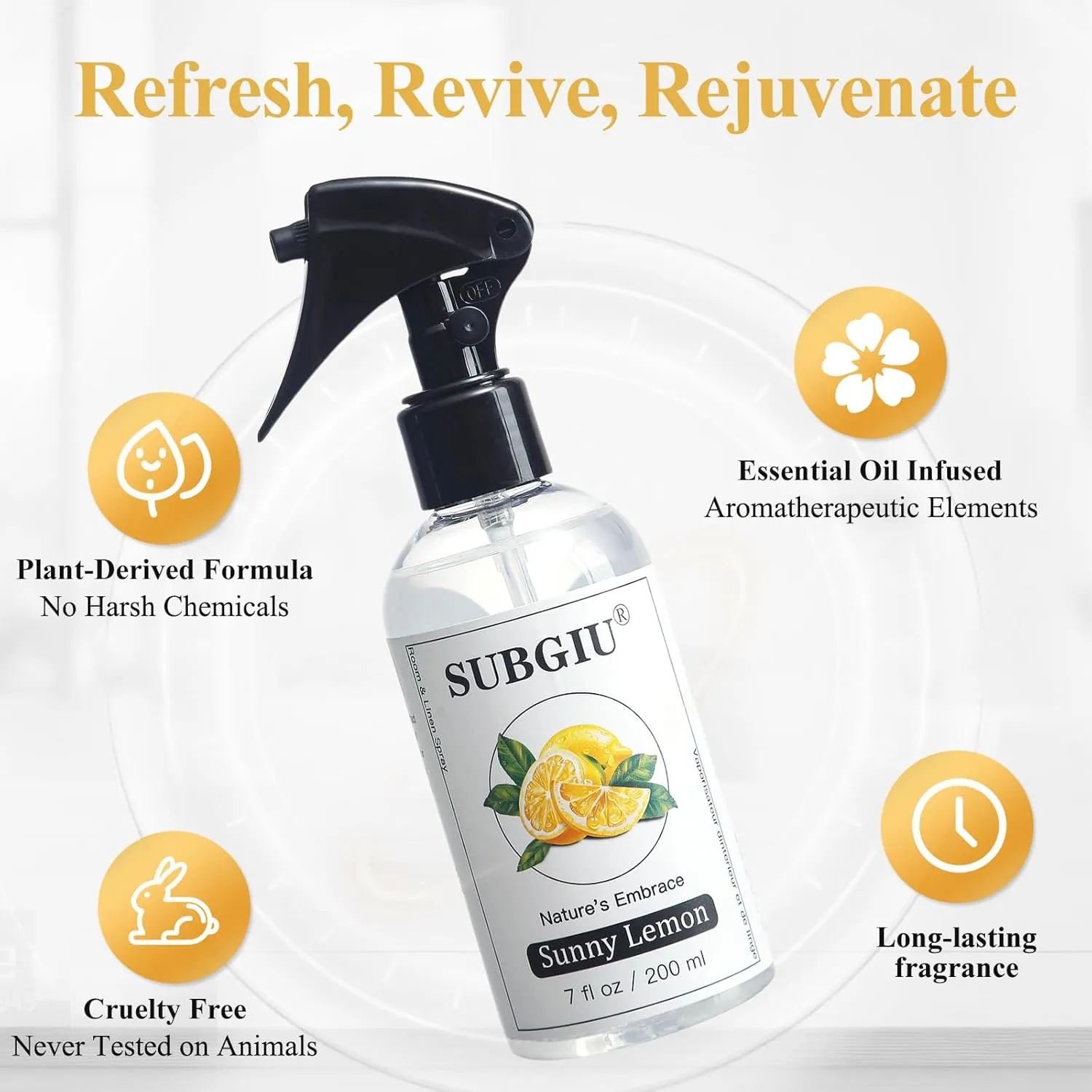 Room Natural Linen Spray and Fabric Spray, Aromatherapy (7 Fl Oz, Sunny Lemon(1 Bottle))