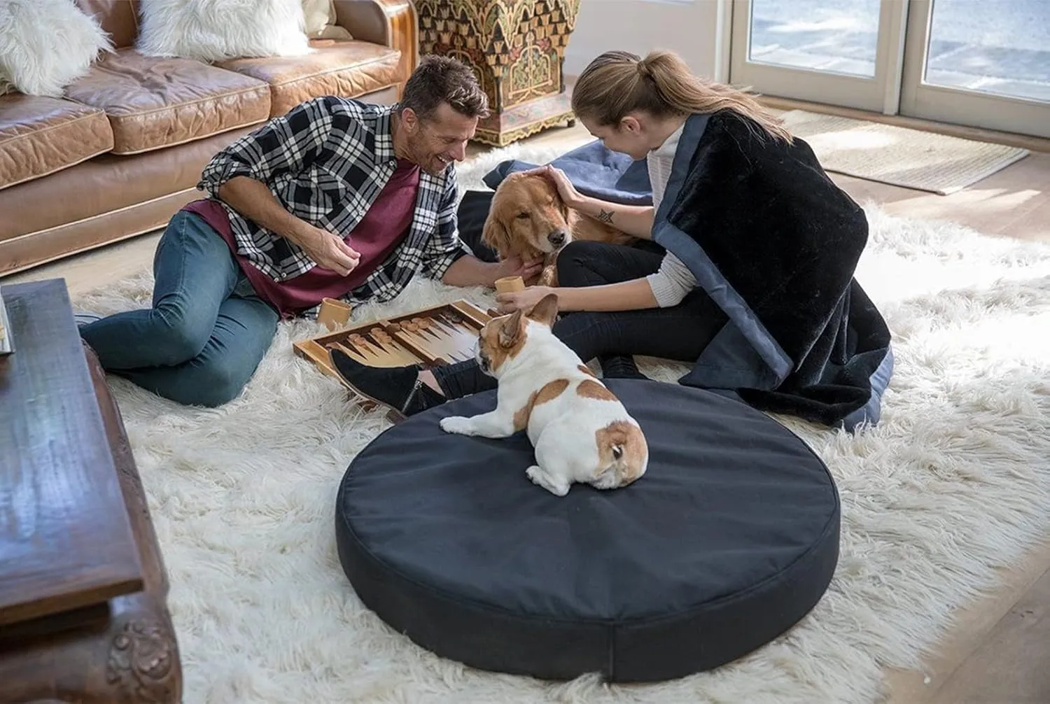 Round Dog Bed Replacement Cover 36D  4H Inch Washable Grey Thickened Waterproof Oxford Fabric with Handle and Zipper Reusable Dog Bed Liner for Small to Medium 25-35 Lbs Puppy
