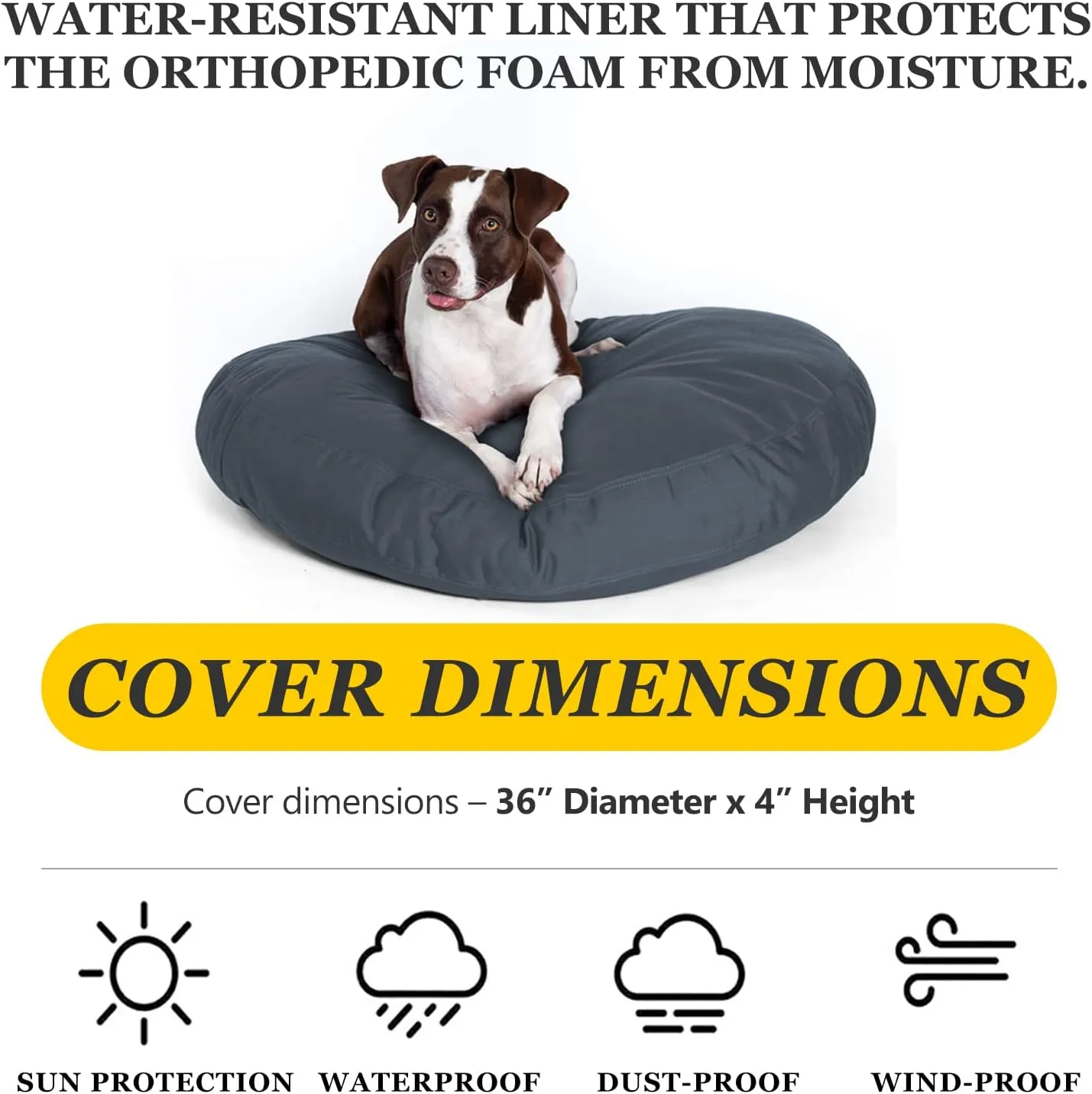 Round Dog Bed Replacement Cover 36D  4H Inch Washable Grey Thickened Waterproof Oxford Fabric with Handle and Zipper Reusable Dog Bed Liner for Small to Medium 25-35 Lbs Puppy