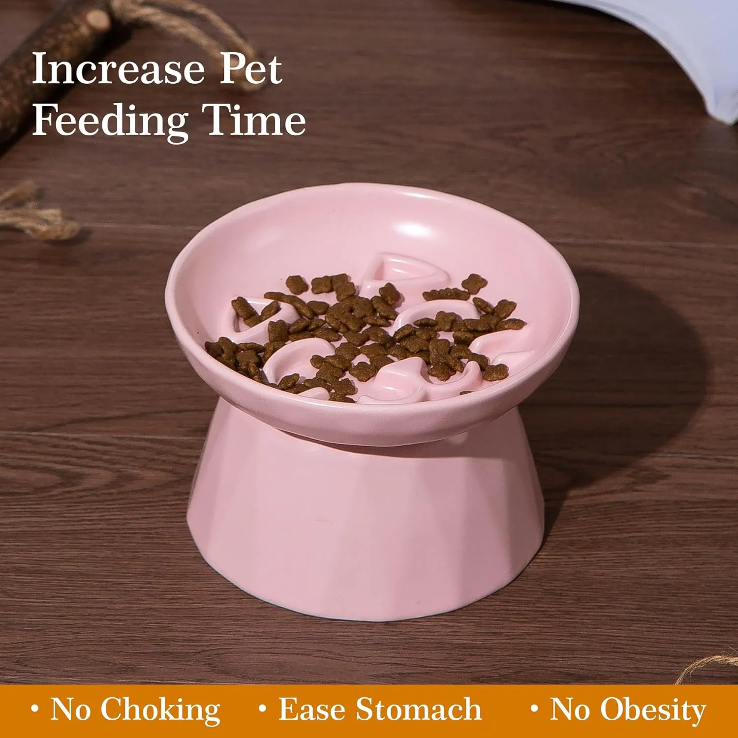 Slow Feeder Cat Food Wide Bowl Neck and Whisker Friendly Elevated Prevent Vomiting cat face Cat face Style Ceramic Color Pink
