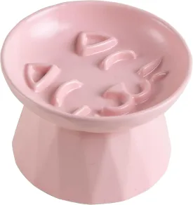 Slow Feeder Cat Food Wide Bowl Neck and Whisker Friendly Elevated Prevent Vomiting cat face Cat face Style Ceramic Color Pink