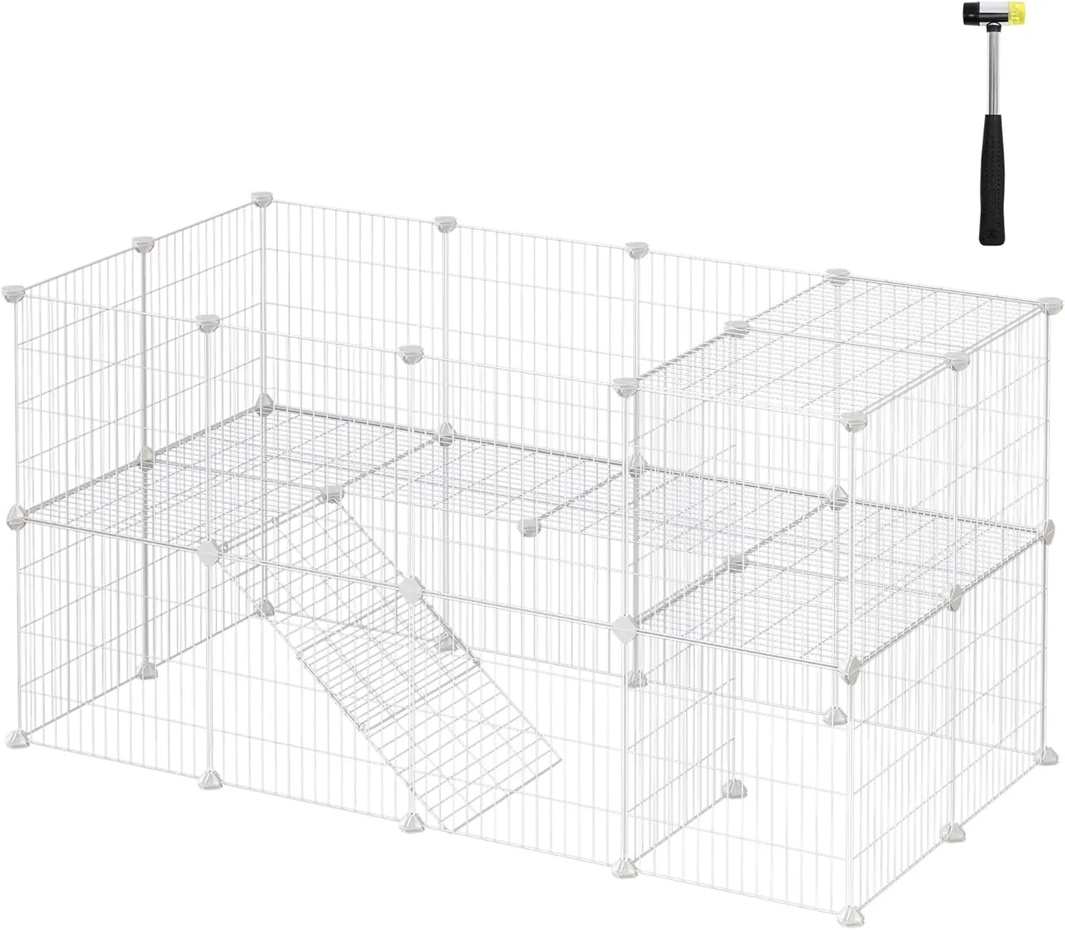 SONGMICS 36 Panels Pet Playpen, Small Animal Playpen, Rabbit Guinea Pig Cage, Zip Ties Included, Metal Wire Apartment-Style Two-Story Pet Premium Villa for Bunnies Puppies, Indoor Use, White ULPI02W