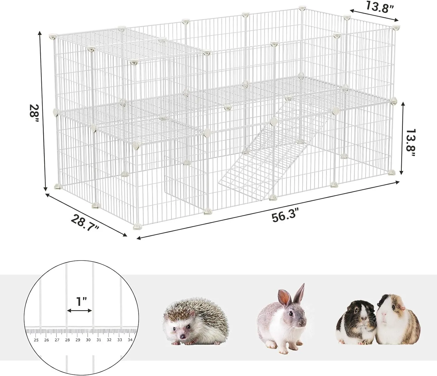 SONGMICS 36 Panels Pet Playpen, Small Animal Playpen, Rabbit Guinea Pig Cage, Zip Ties Included, Metal Wire Apartment-Style Two-Story Pet Premium Villa for Bunnies Puppies, Indoor Use, White ULPI02W