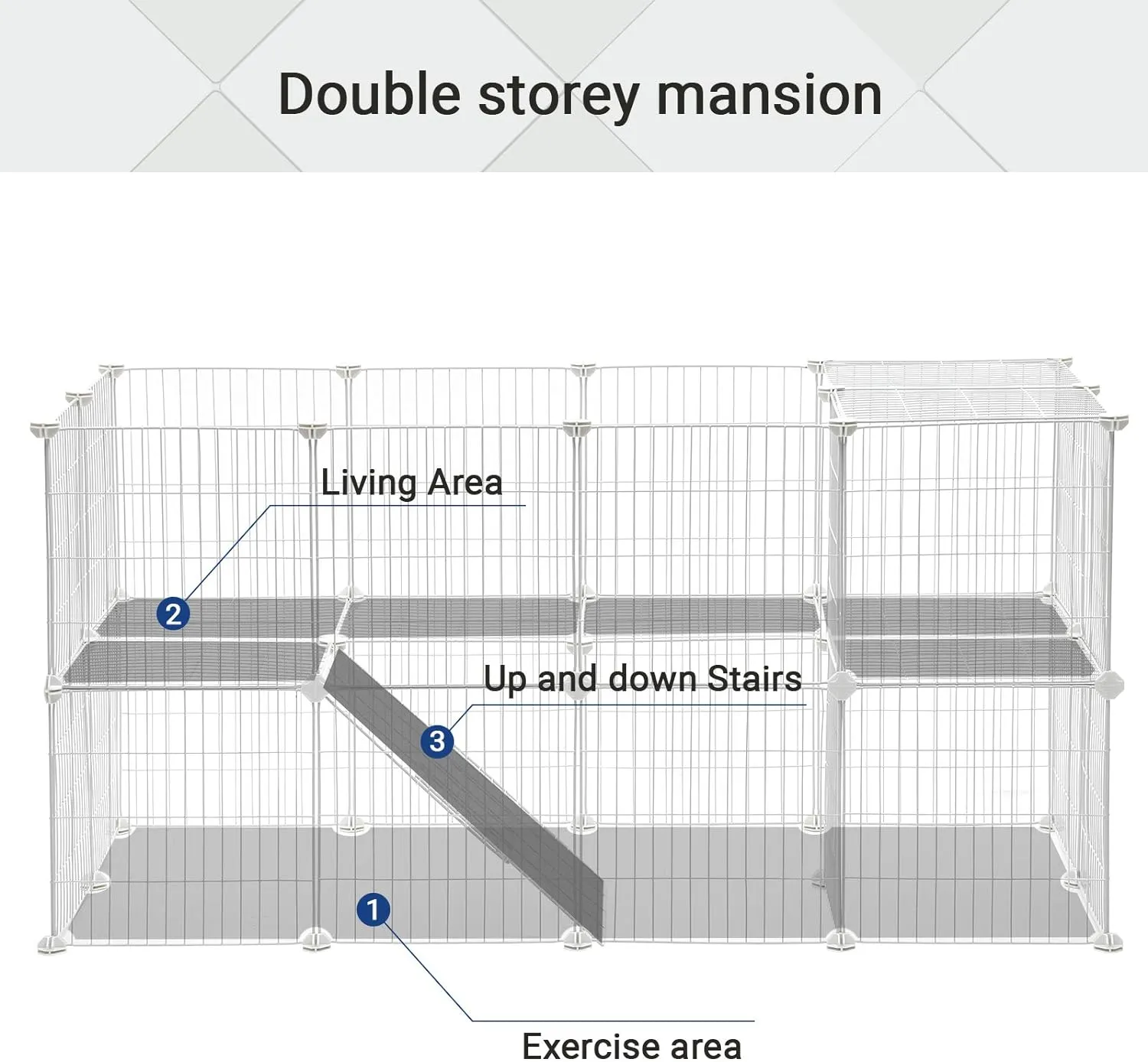 SONGMICS 36 Panels Pet Playpen, Small Animal Playpen, Rabbit Guinea Pig Cage, Zip Ties Included, Metal Wire Apartment-Style Two-Story Pet Premium Villa for Bunnies Puppies, Indoor Use, White ULPI02W