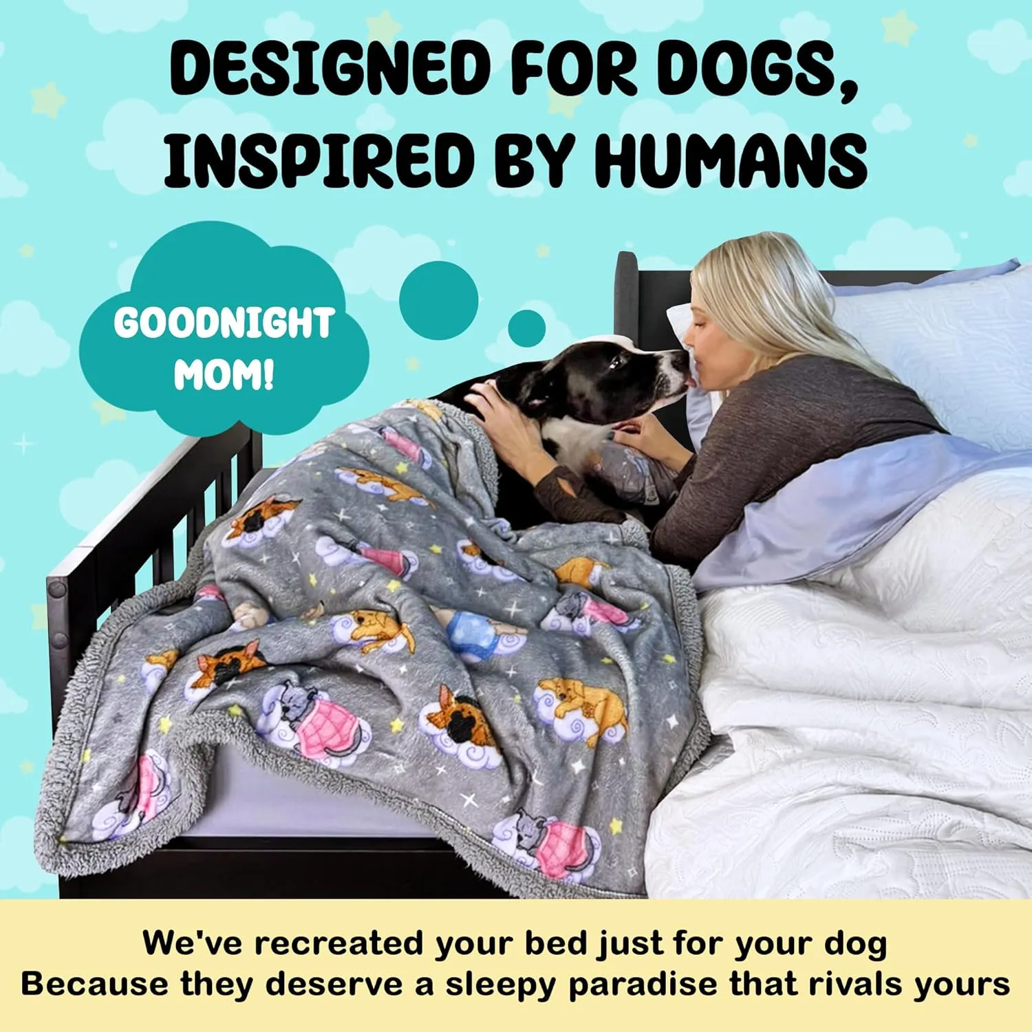 Sweet Dreams Bedding Set - Soft Sherpa & Fleece Reversible Blanket, Plush Pillow, Gray Fitted Sheet for Comfort - Oeko-Tex 100 Certified, Safe & Gentle for Pets (with Bolster)