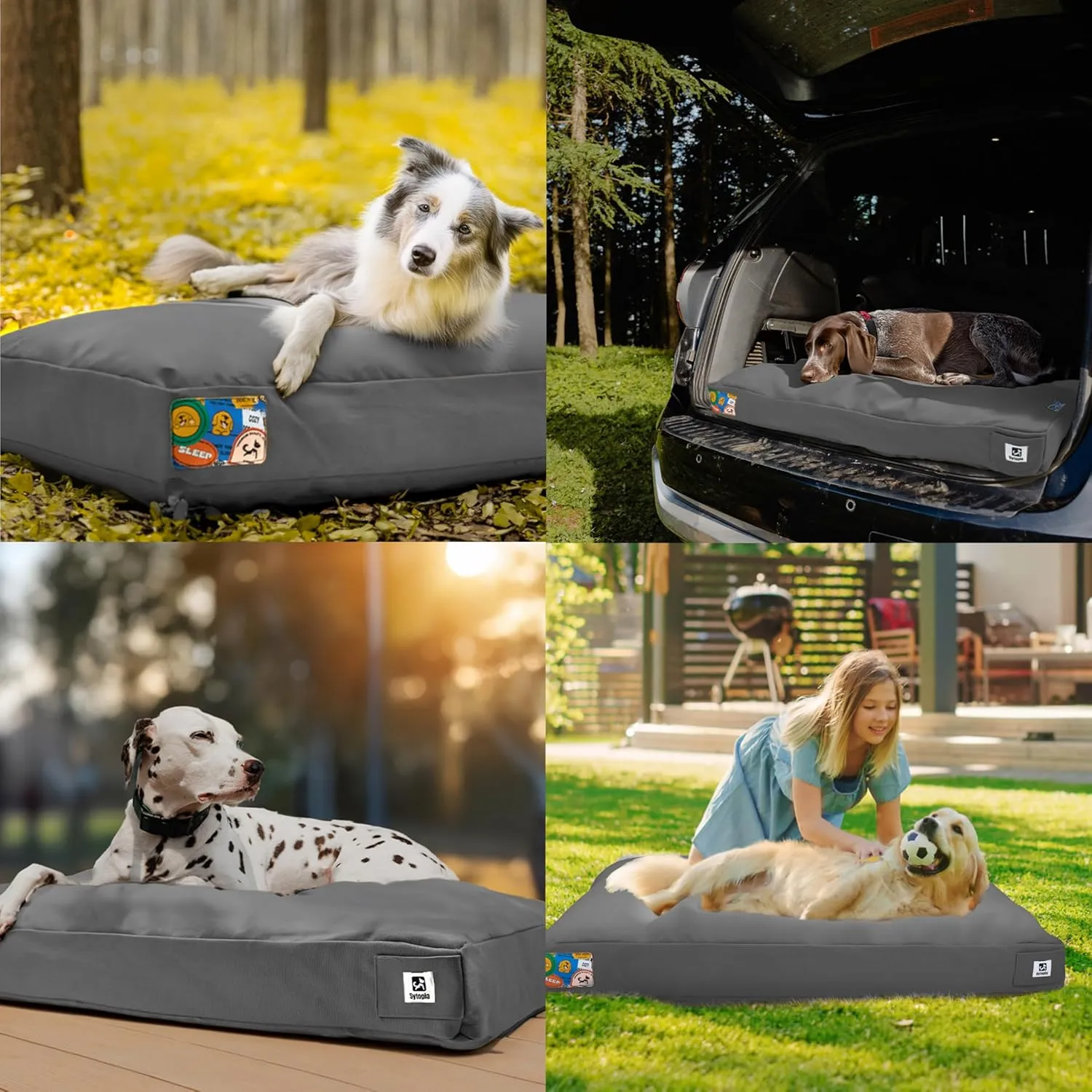Sytopia 36-Inch Canvas Outdoor Dog Bed  Chew-Proof, Waterproof & Washable with Removable Cover, Ideal for Medium & Large Dogs  Great for Indoor, Outdoor, Crate, or Patio Use (Dark Grey)