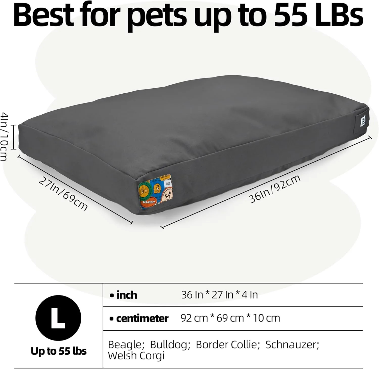 Sytopia 36-Inch Canvas Outdoor Dog Bed  Chew-Proof, Waterproof & Washable with Removable Cover, Ideal for Medium & Large Dogs  Great for Indoor, Outdoor, Crate, or Patio Use (Dark Grey)