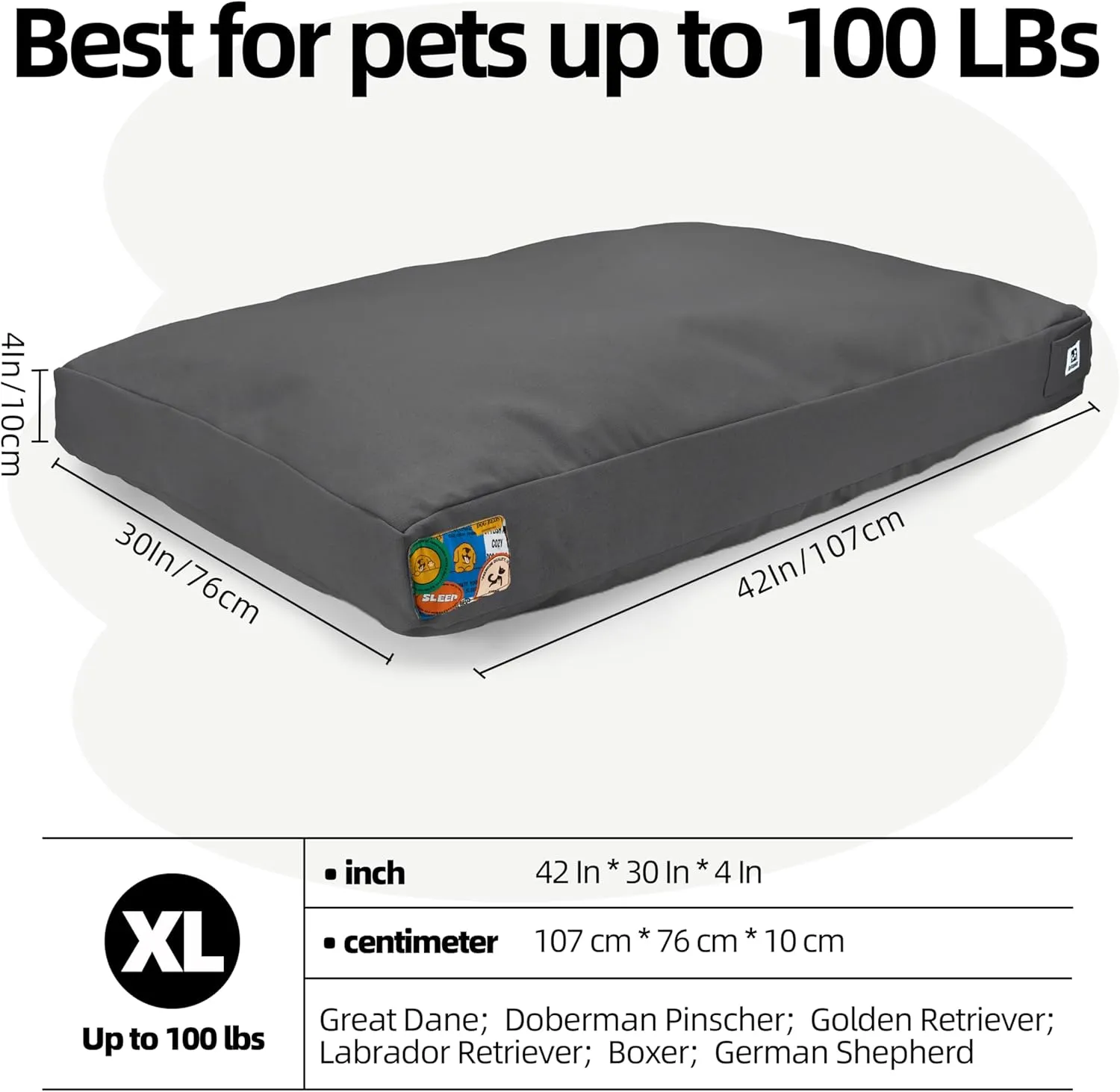 Sytopia 42-Inch Canvas Outdoor Dog Bed  Chew-Proof, Waterproof & Washable with Removable Cover, Ideal for Medium & Large Dogs  Great for Indoor, Outdoor, Crate, or Patio Use (Dark Grey)