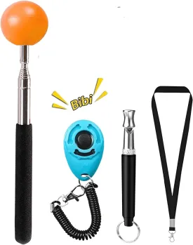 Training Kit - 1 Target Stick, 1 Training Clicker, 1 Whistle - Dog Training Equipment Tools, Cat Toilet Trainer Kit, Agility Training Lure Course For Dogs, Kitten Puppy Behavior Aids Trick (A Type)