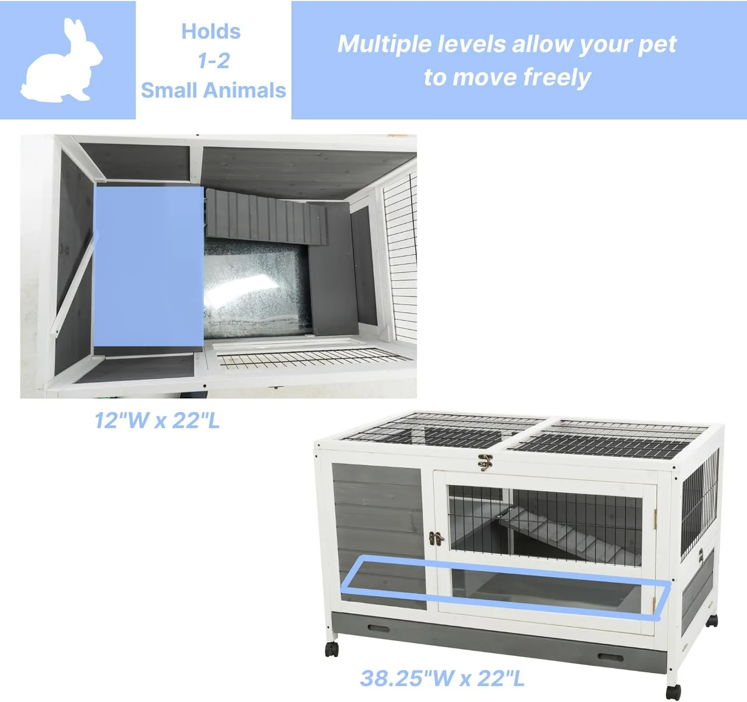 TRIXIE Natura Small Indoor Rabbit Hutch, Pet House for Rabbits and Guinea Pigs, Bunny Cage on Wheels, Pull Out Tray