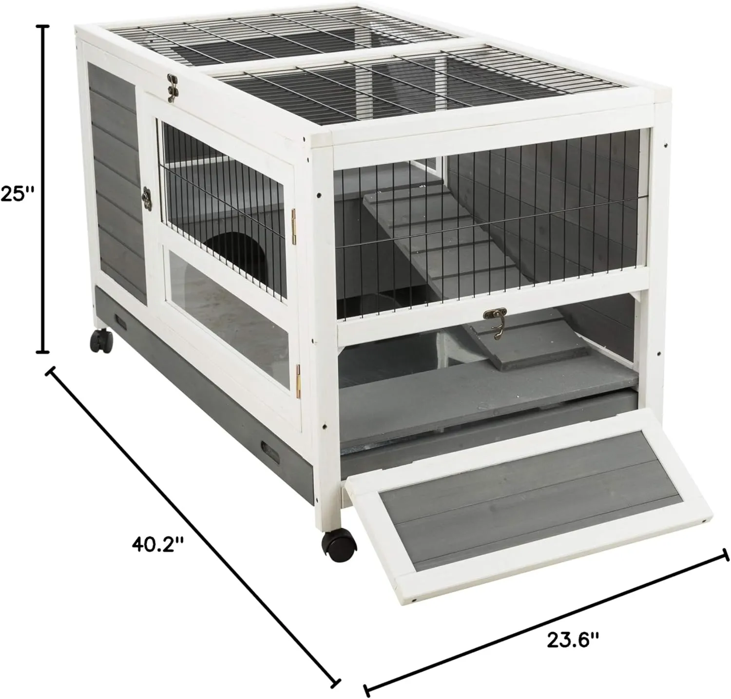 TRIXIE Natura Small Indoor Rabbit Hutch, Pet House for Rabbits and Guinea Pigs, Bunny Cage on Wheels, Pull Out Tray