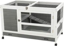 TRIXIE Natura Small Indoor Rabbit Hutch, Pet House for Rabbits and Guinea Pigs, Bunny Cage on Wheels, Pull Out Tray