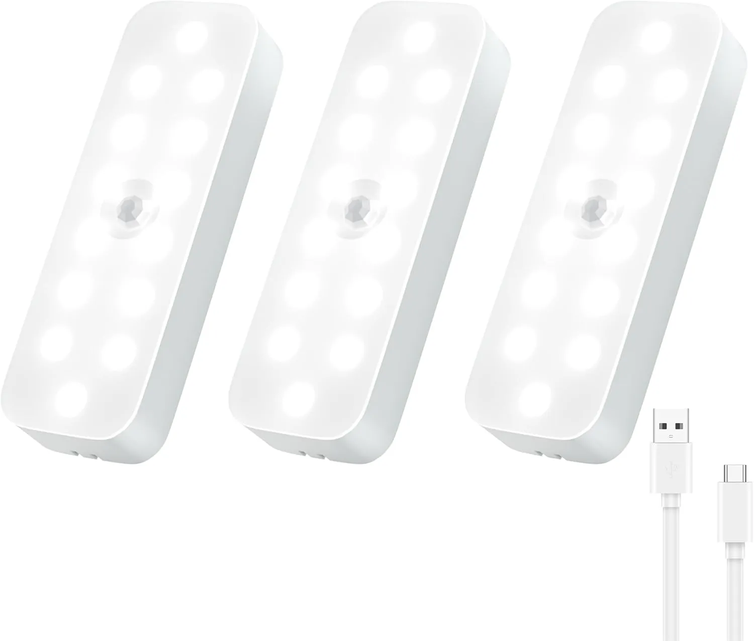 Under Cabinet Lighting Motion Sensor - 3 Pack Rechargeable Closet Lights Indoor Battery Operated, Stick-on Magnet LED Nightlight for Bedroom, Wireless Cabinet Lights, Motion Sensor Step Night Light