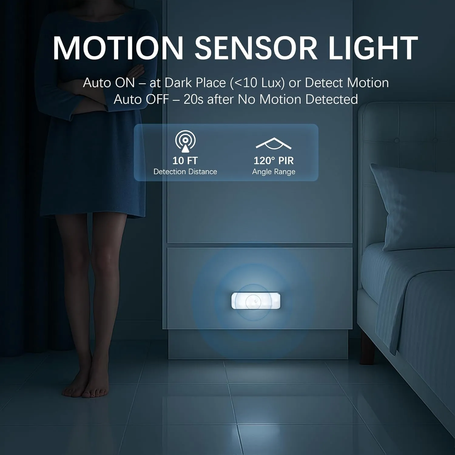 Under Cabinet Lighting Motion Sensor - 3 Pack Rechargeable Closet Lights Indoor Battery Operated, Stick-on Magnet LED Nightlight for Bedroom, Wireless Cabinet Lights, Motion Sensor Step Night Light