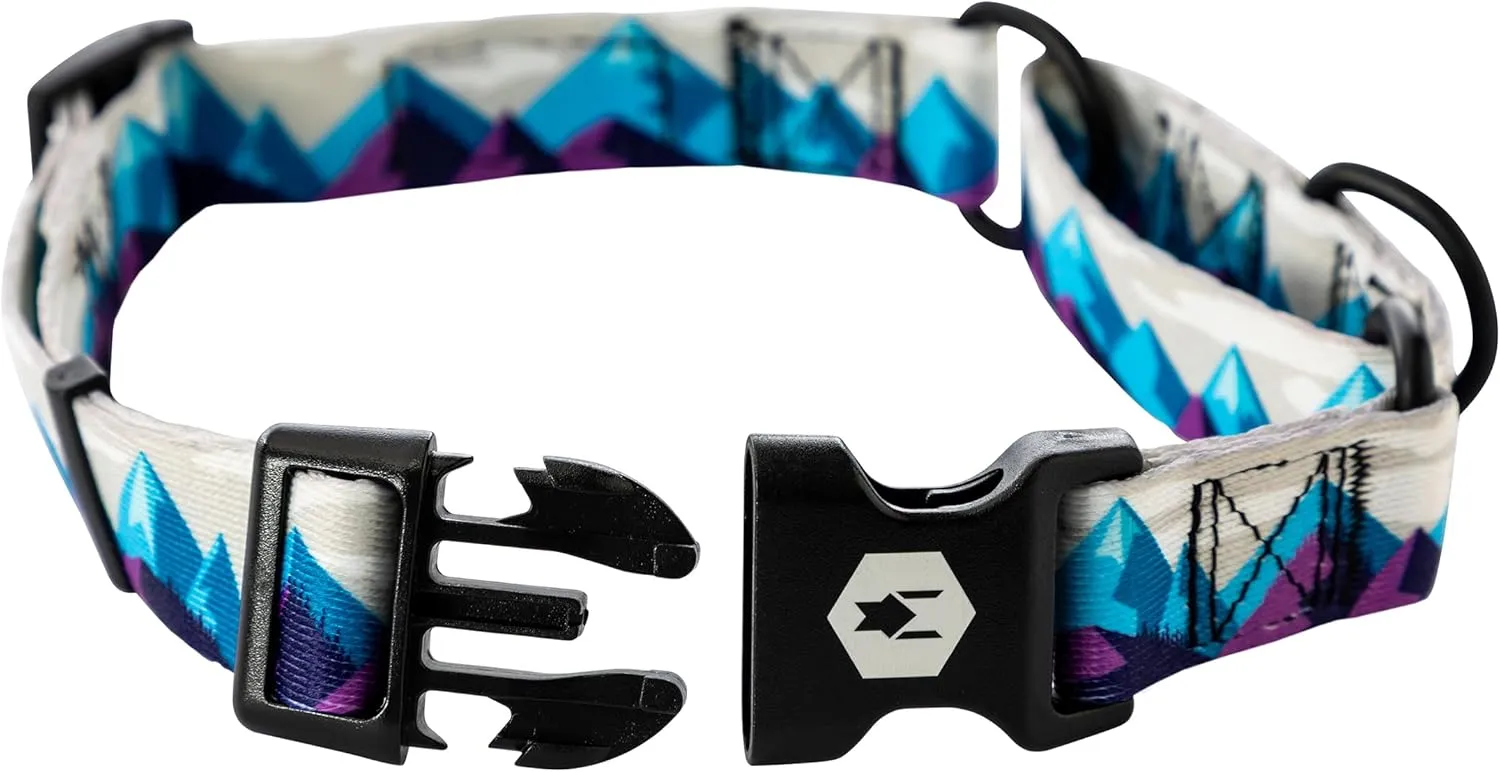 Wolfgang Heavy Duty Martingale Dog Collar with Quick Release Nylon Buckle for Walking & Training, RockyPeaks Print, Large
