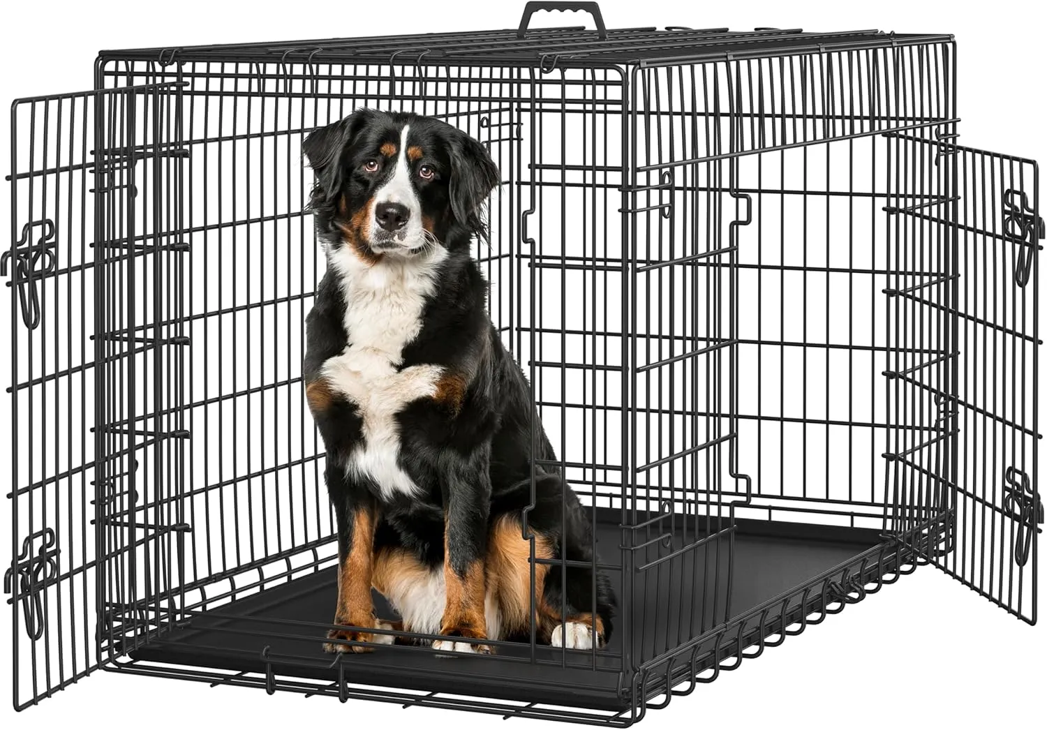 Yaheetech 48 inch Double Door Dog Crate w/Divider for Puppy to Adult Large Collapsible Metal Crate with Removable Tray XXL Wire Dog Kennel Pet Crate for Dogs Portable Travel Cage, Black