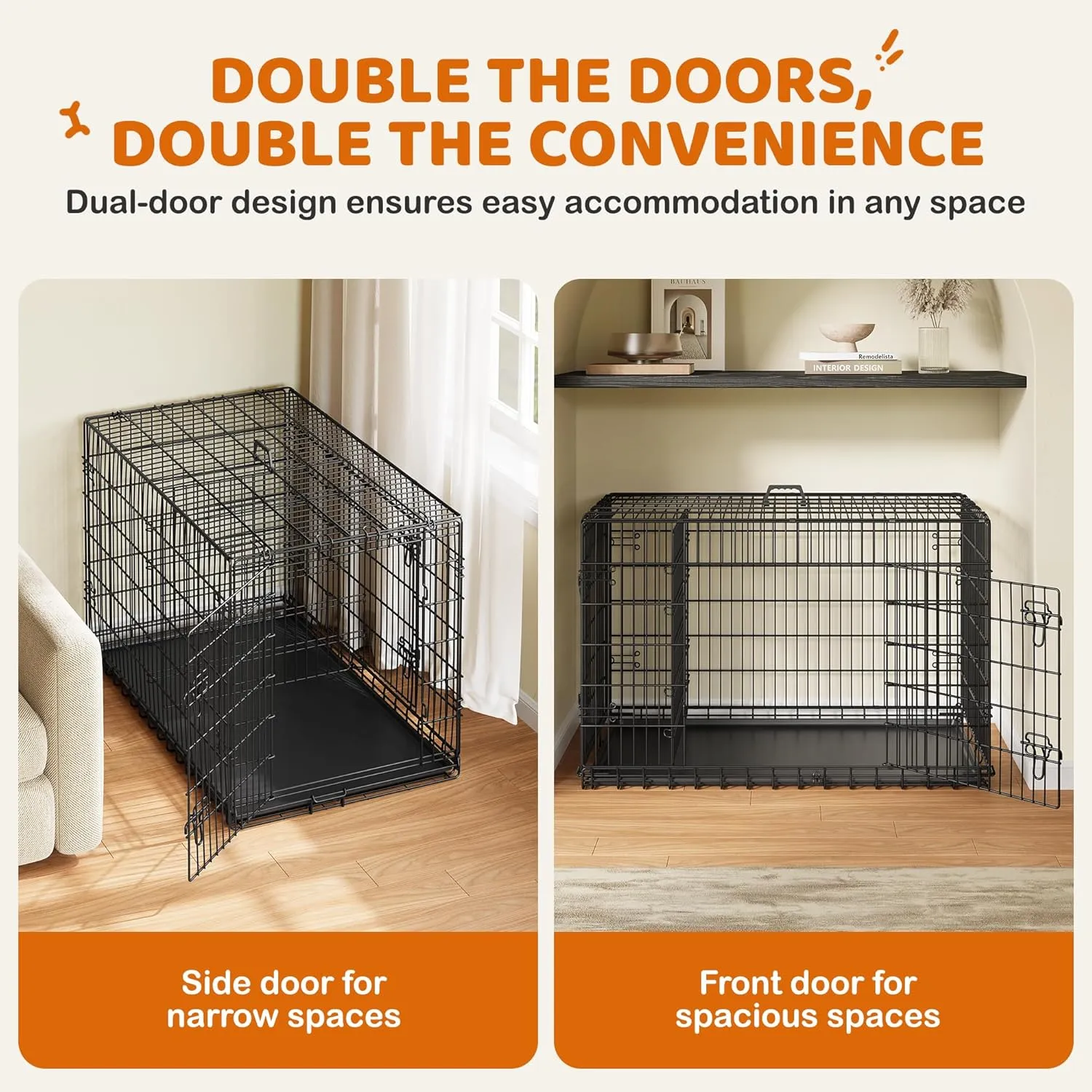 Yaheetech 48 inch Double Door Dog Crate w/Divider for Puppy to Adult Large Collapsible Metal Crate with Removable Tray XXL Wire Dog Kennel Pet Crate for Dogs Portable Travel Cage, Black