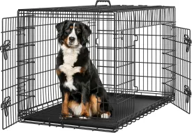 Yaheetech 48 inch Double Door Dog Crate w/Divider for Puppy to Adult Large Collapsible Metal Crate with Removable Tray XXL Wire Dog Kennel Pet Crate for Dogs Portable Travel Cage, Black