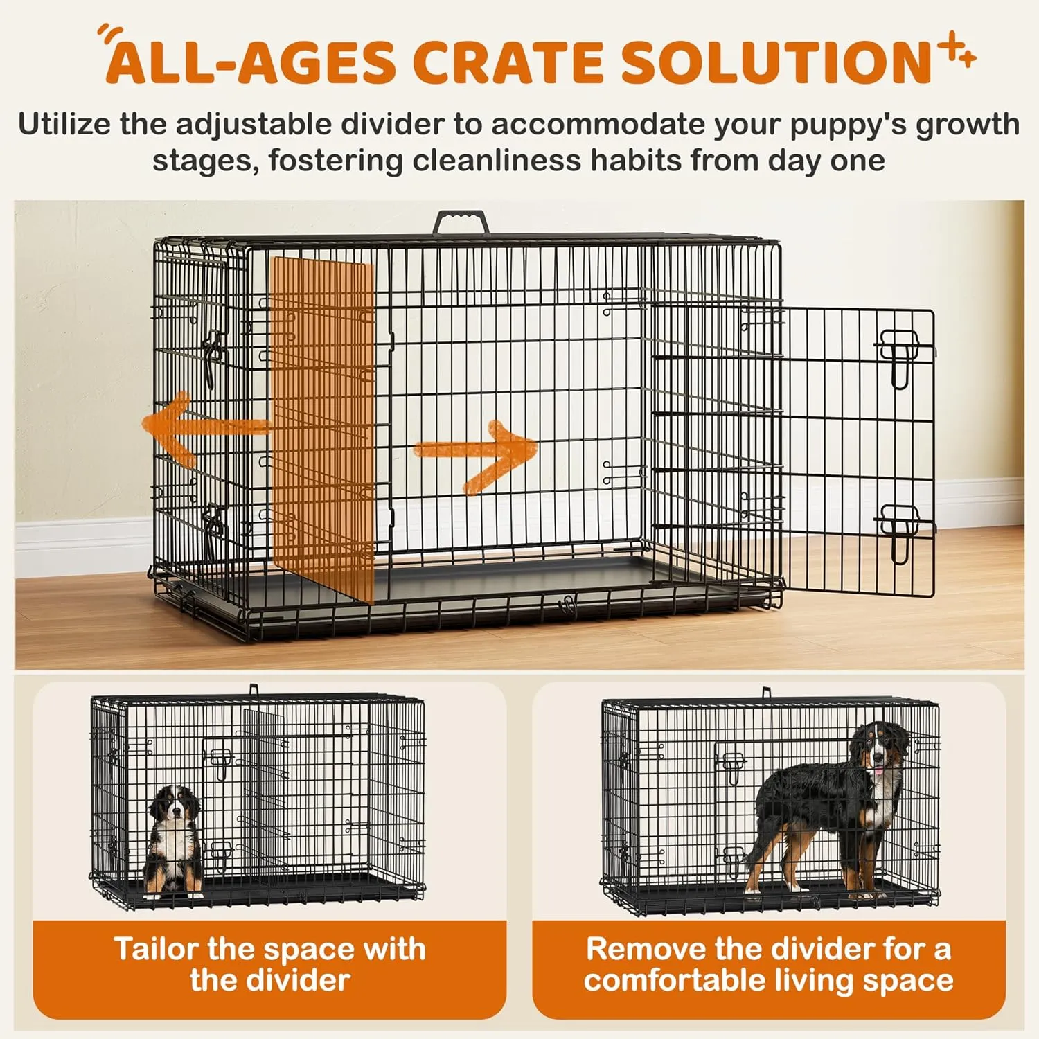 Yaheetech 48 inch Double Door Dog Crate w/Divider for Puppy to Adult Large Collapsible Metal Crate with Removable Tray XXL Wire Dog Kennel Pet Crate for Dogs Portable Travel Cage, Black