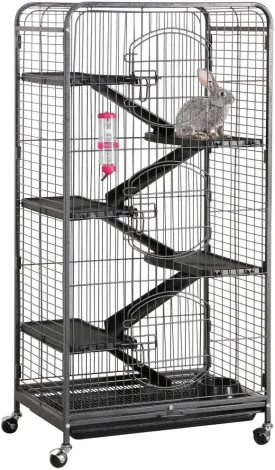 Yaheetech Multi Levels Rolling Large Ferret Cage - 52-inch Pet Chinchilla Bunny Squirrels Cage Small Animals Hutch w/ 3 Front Doors/Bowl/Water Bottle Black